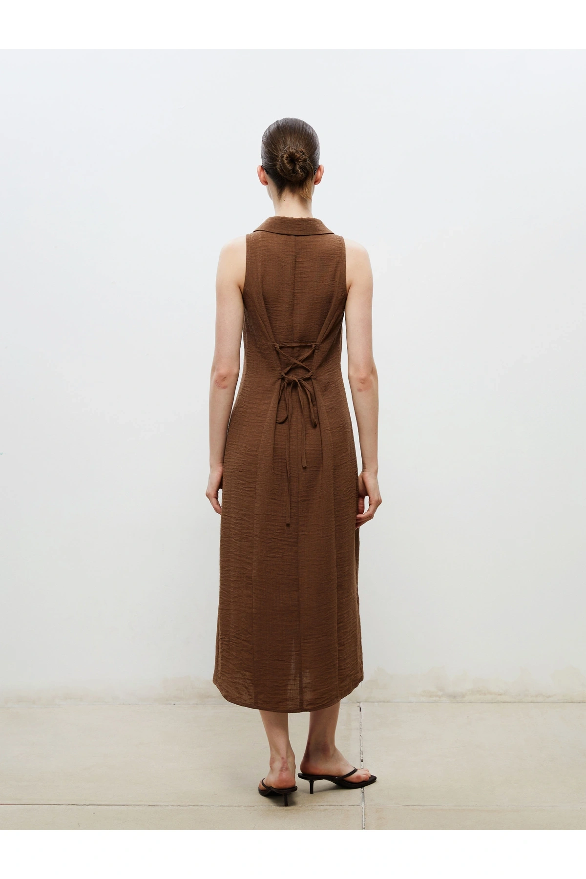 Dokulu Krep Gömlek Elbise