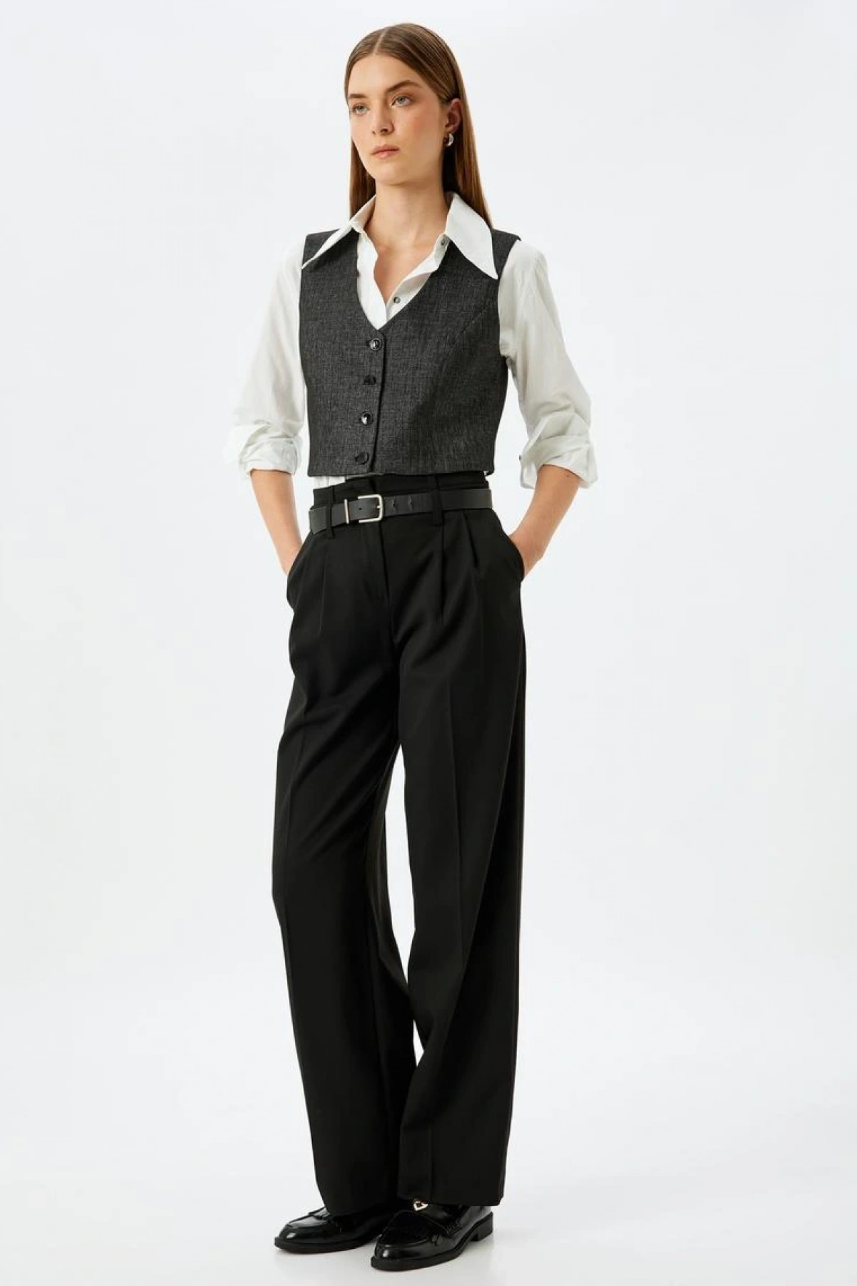 Düğmeli V Yaka Crop Yelek