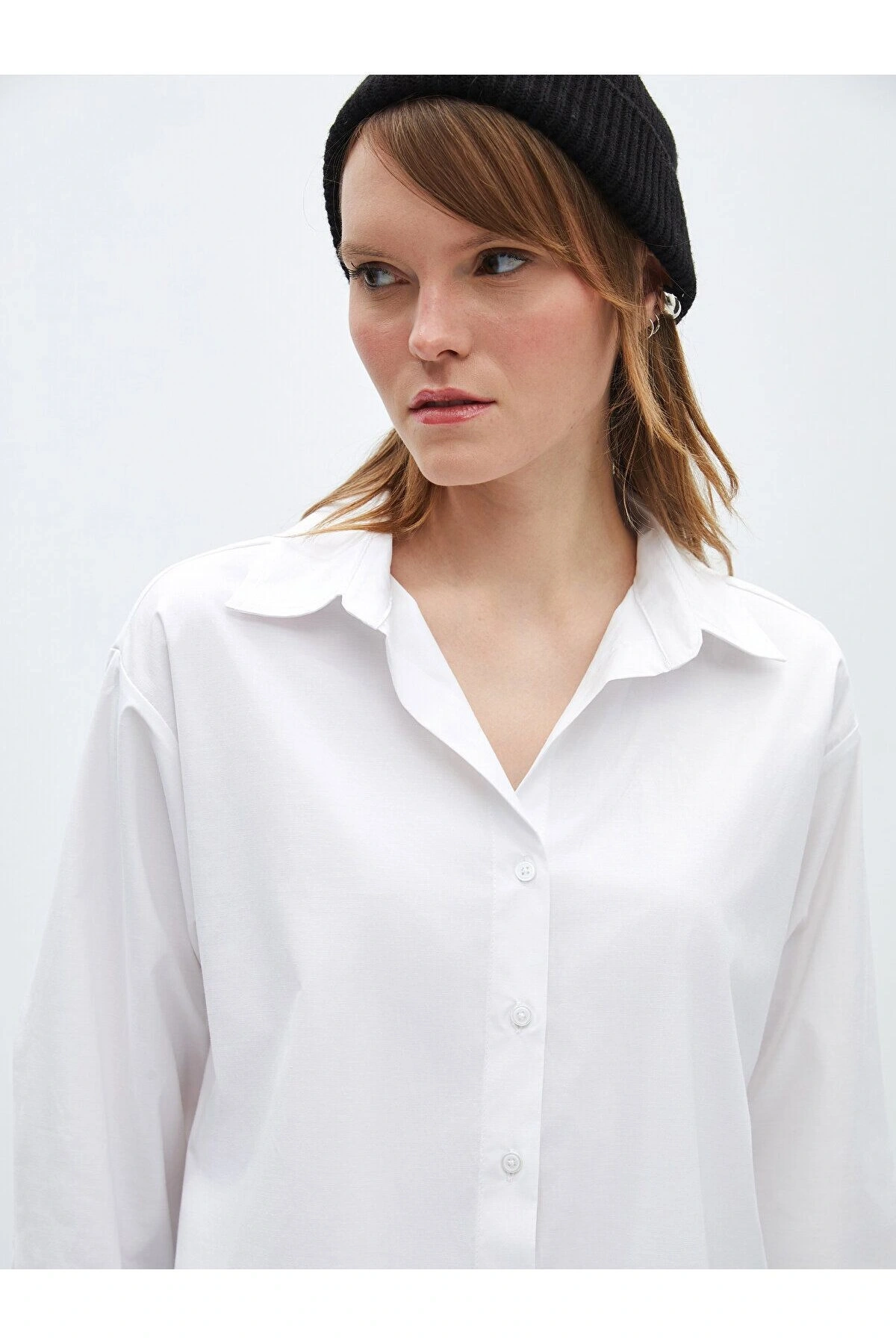 Düz Uzun Kollu Oversize Poplin Kadın Gömlek