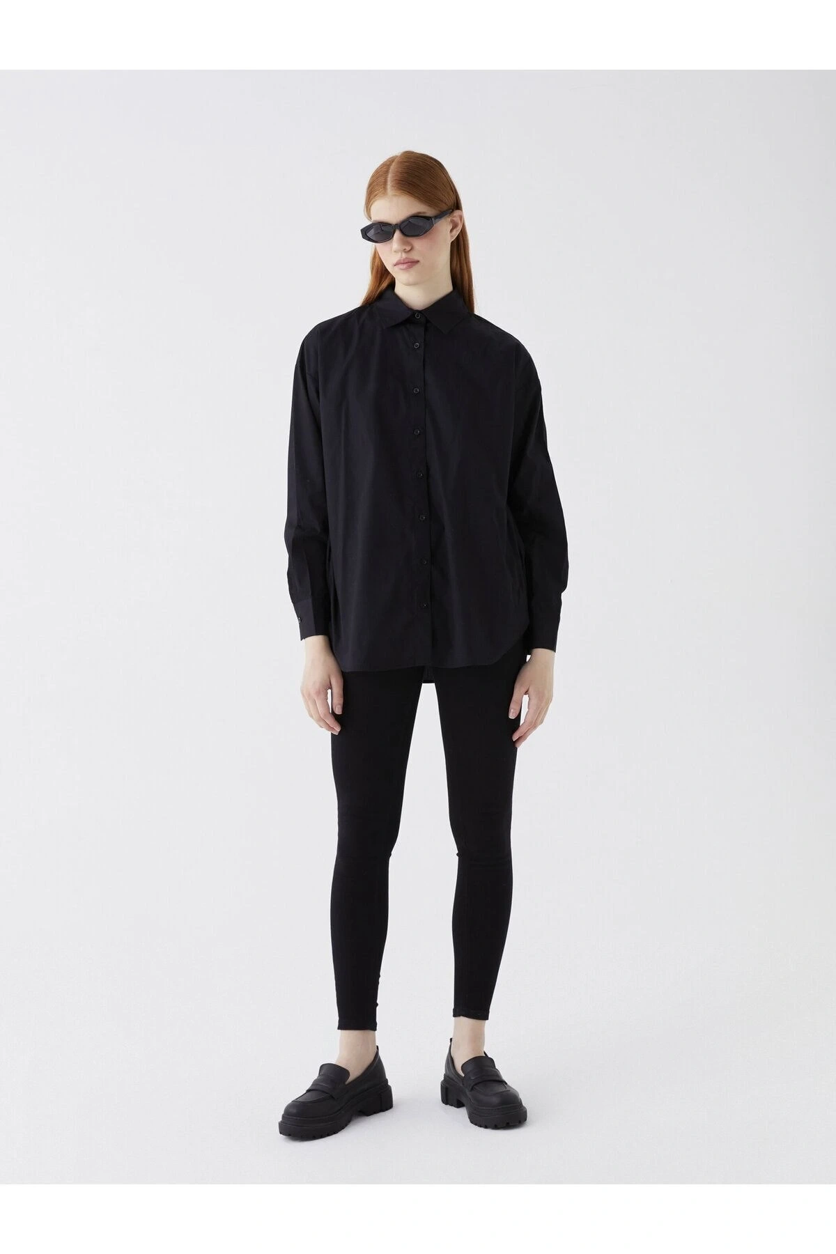 Düz Uzun Kollu Poplin Kadın Gömlek