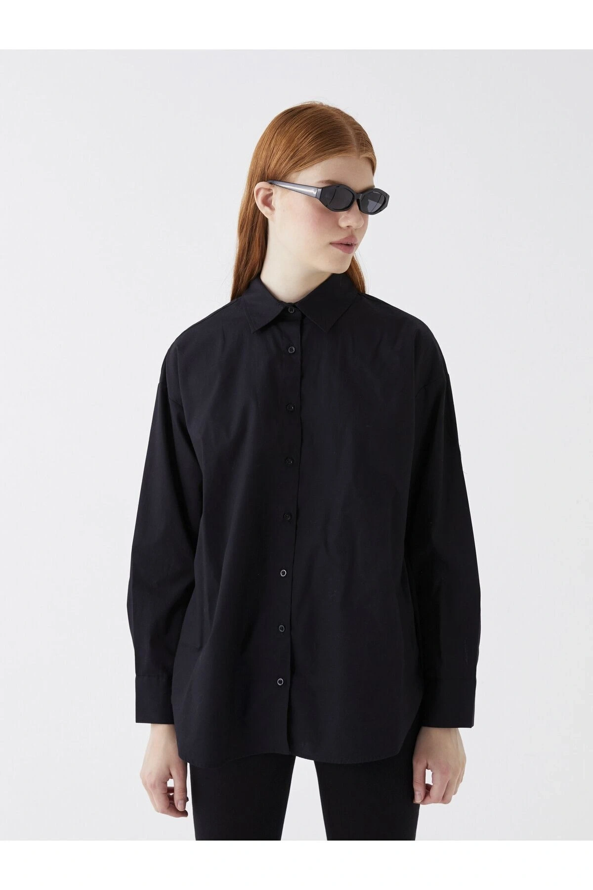 Düz Uzun Kollu Poplin Kadın Gömlek