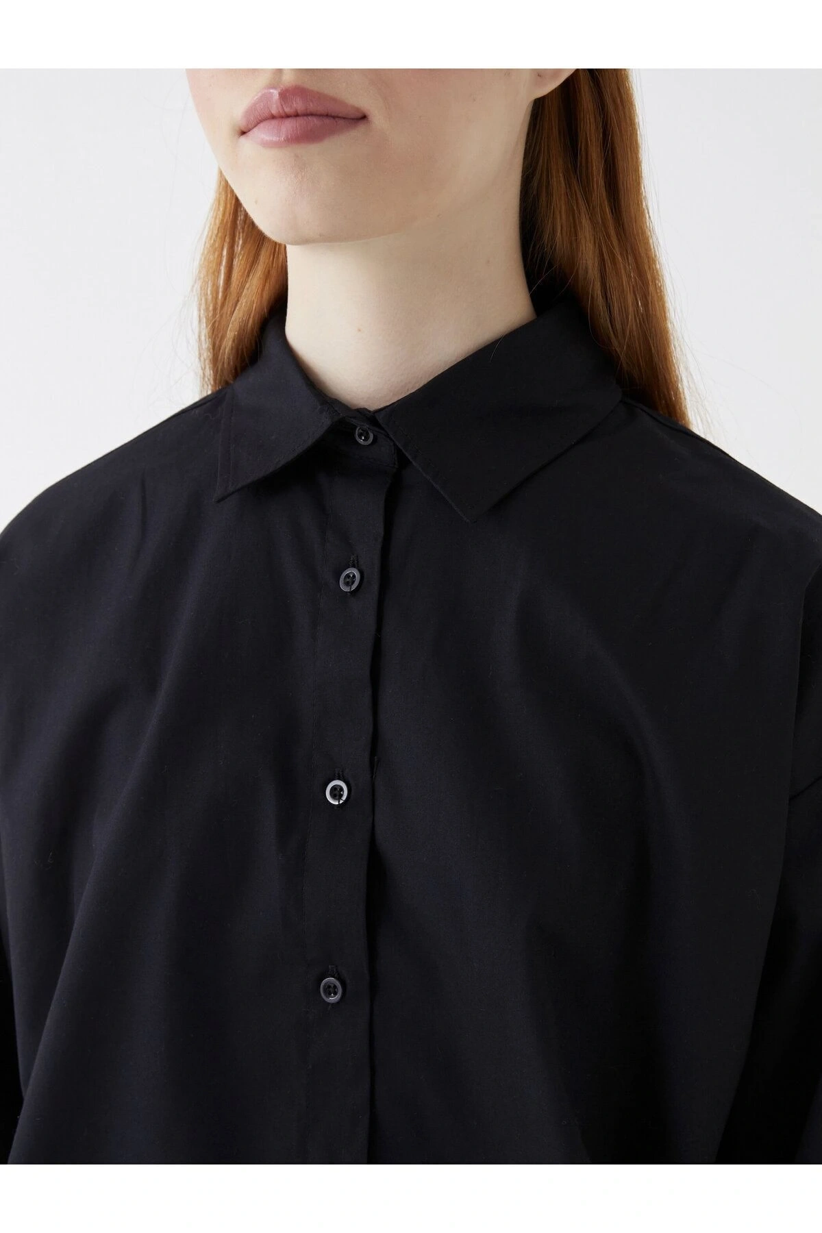 Düz Uzun Kollu Poplin Kadın Gömlek