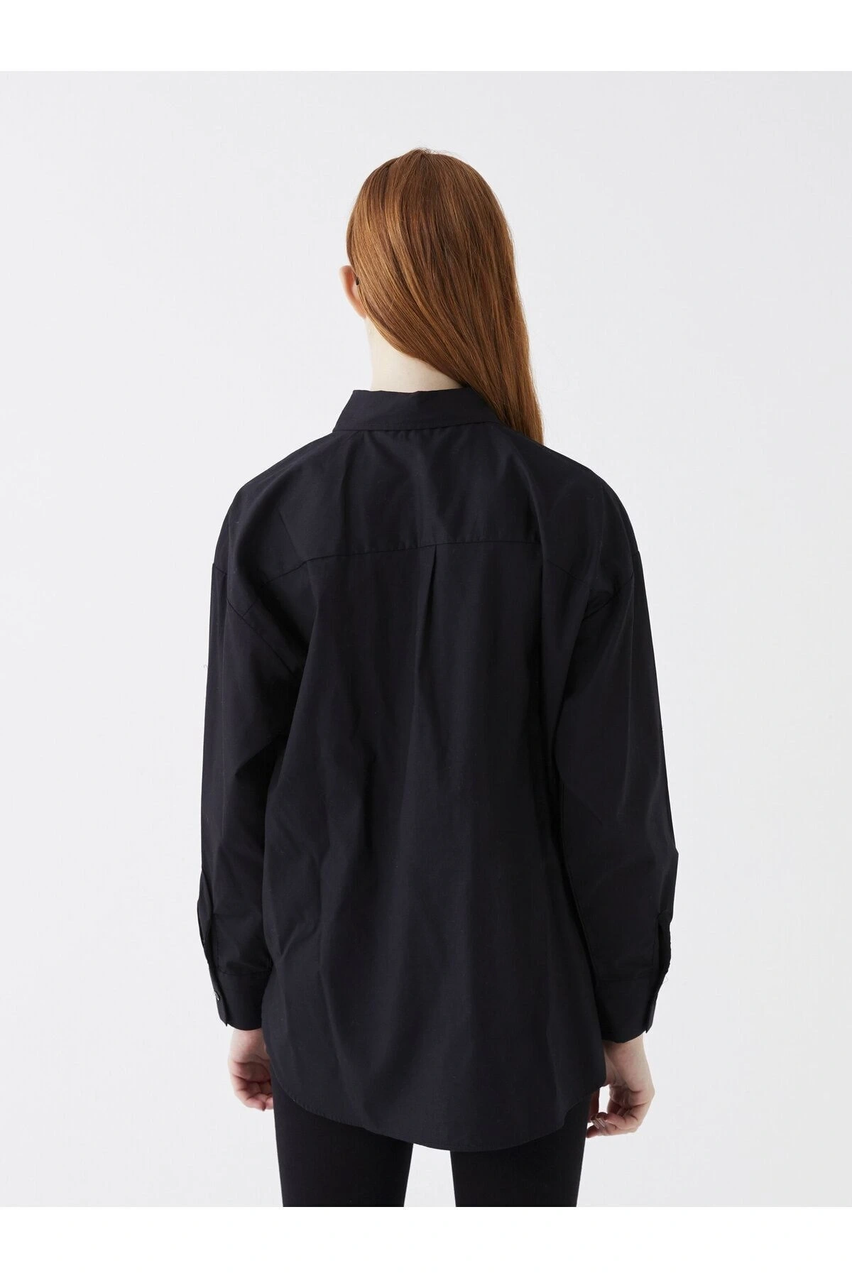 Düz Uzun Kollu Poplin Kadın Gömlek