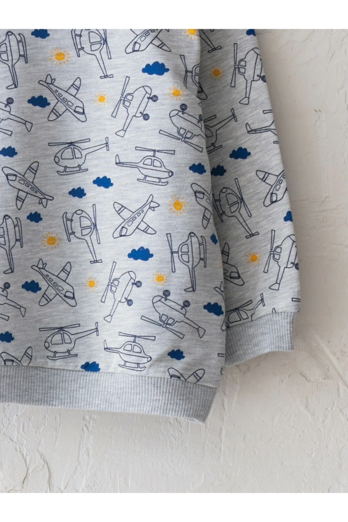 LCW baby Mavi Bisiklet Yaka Uzun Kol Baskılı Erkek Bebek Sweatshirt 2li