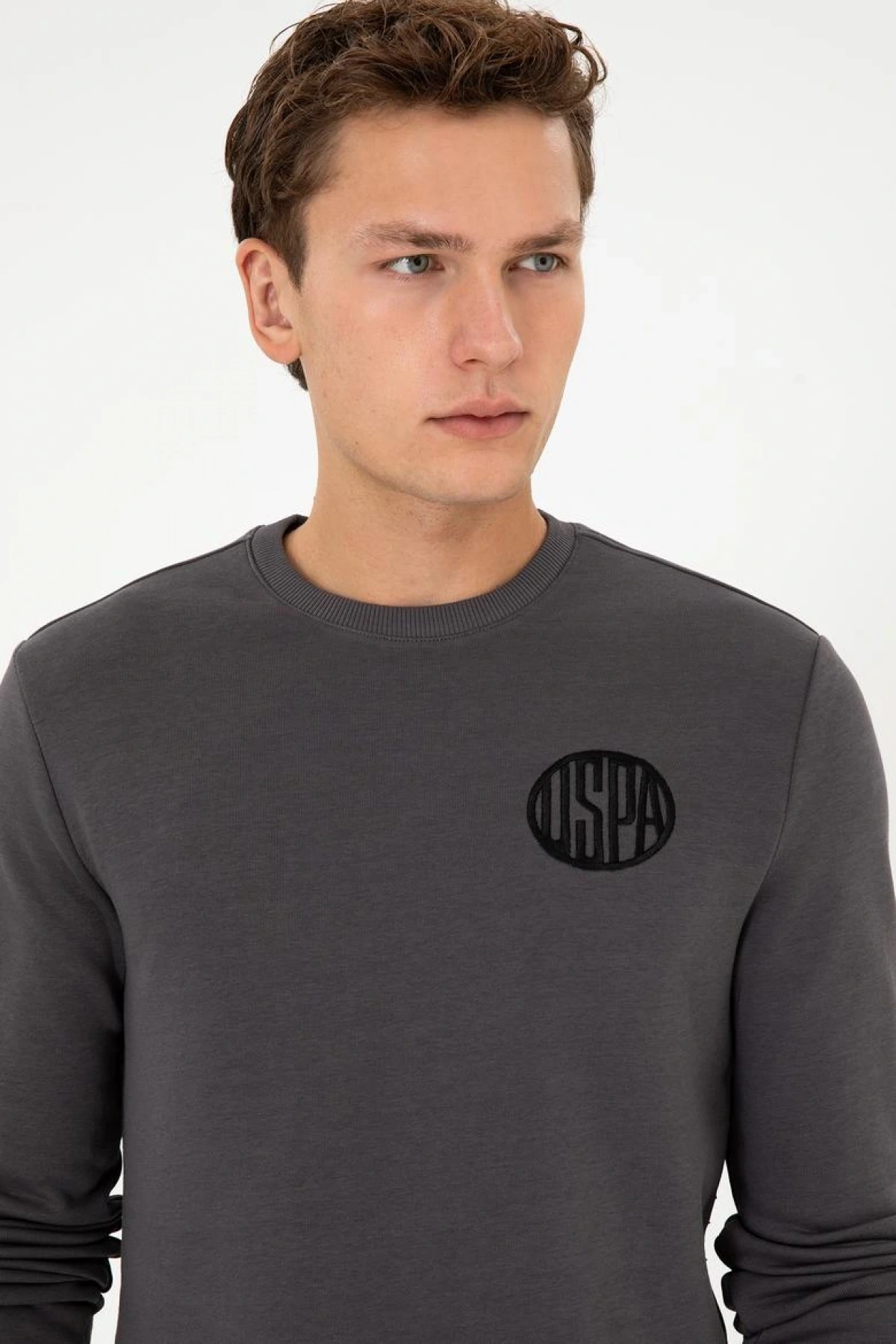ERKEK REGULAR FİT BİSİKLET YAKA GRİ SWEATSHİRT