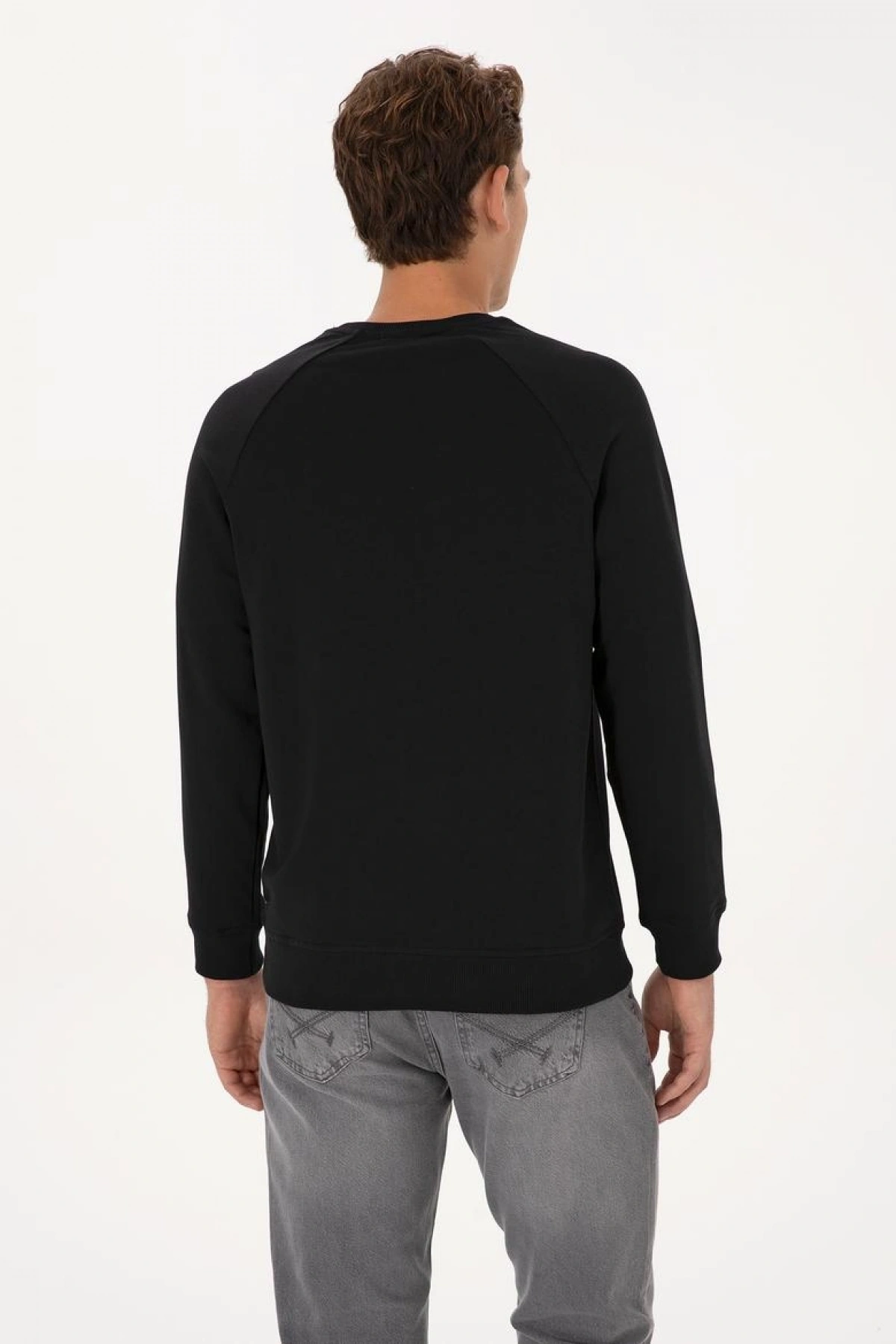 Erkek Regular Fit Bisiklet Yaka Siyah Basic Sweatshirt