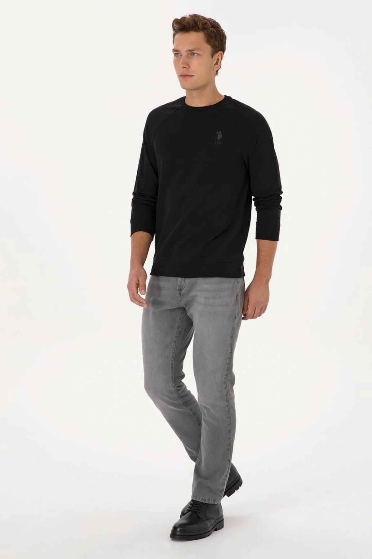 Erkek Regular Fit Bisiklet Yaka Siyah Basic Sweatshirt