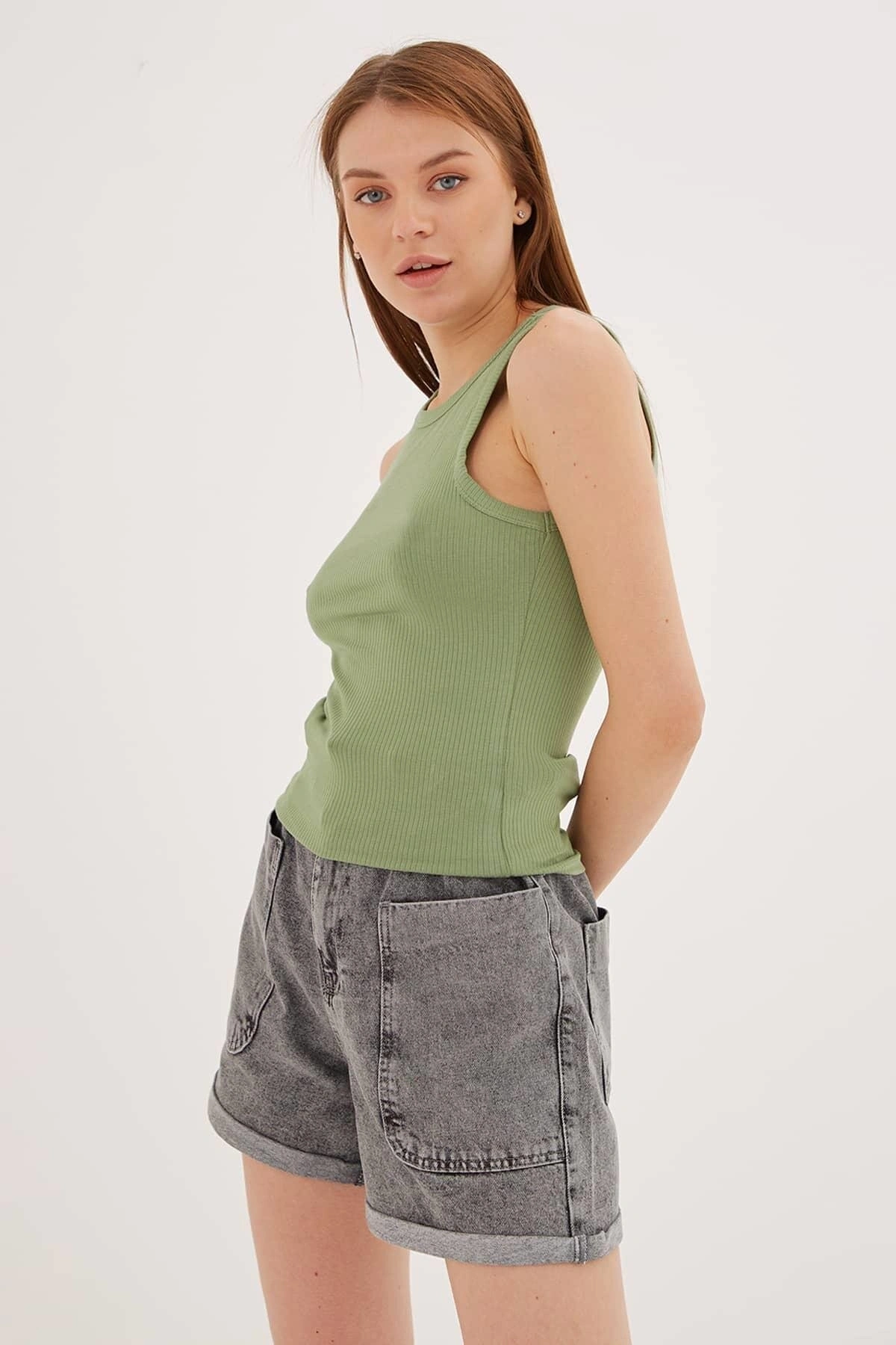 Fashion Friends Slim Fit Halter Yaka Fitilli Atlet ATLET