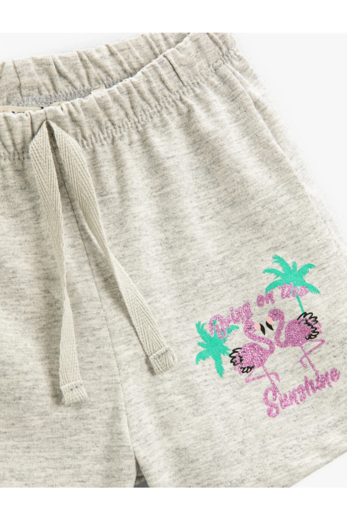 Flamingo Baskılı Şort Pamuklu Beli Bağcıklı