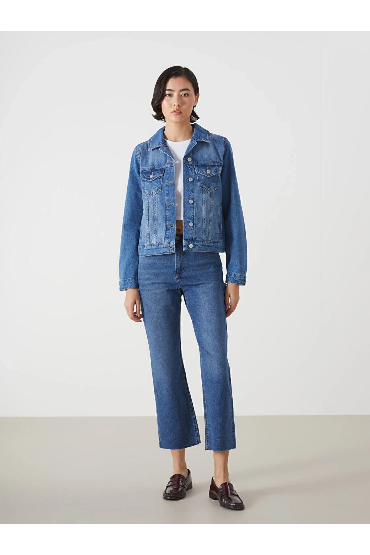 Gomlek Yaka Kadin Jean Ceket