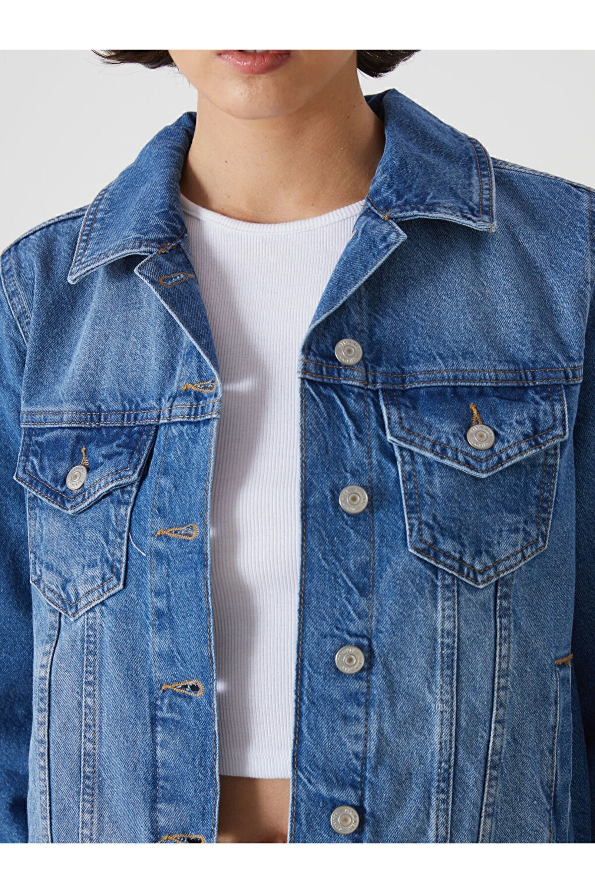 Gomlek Yaka Kadin Jean Ceket