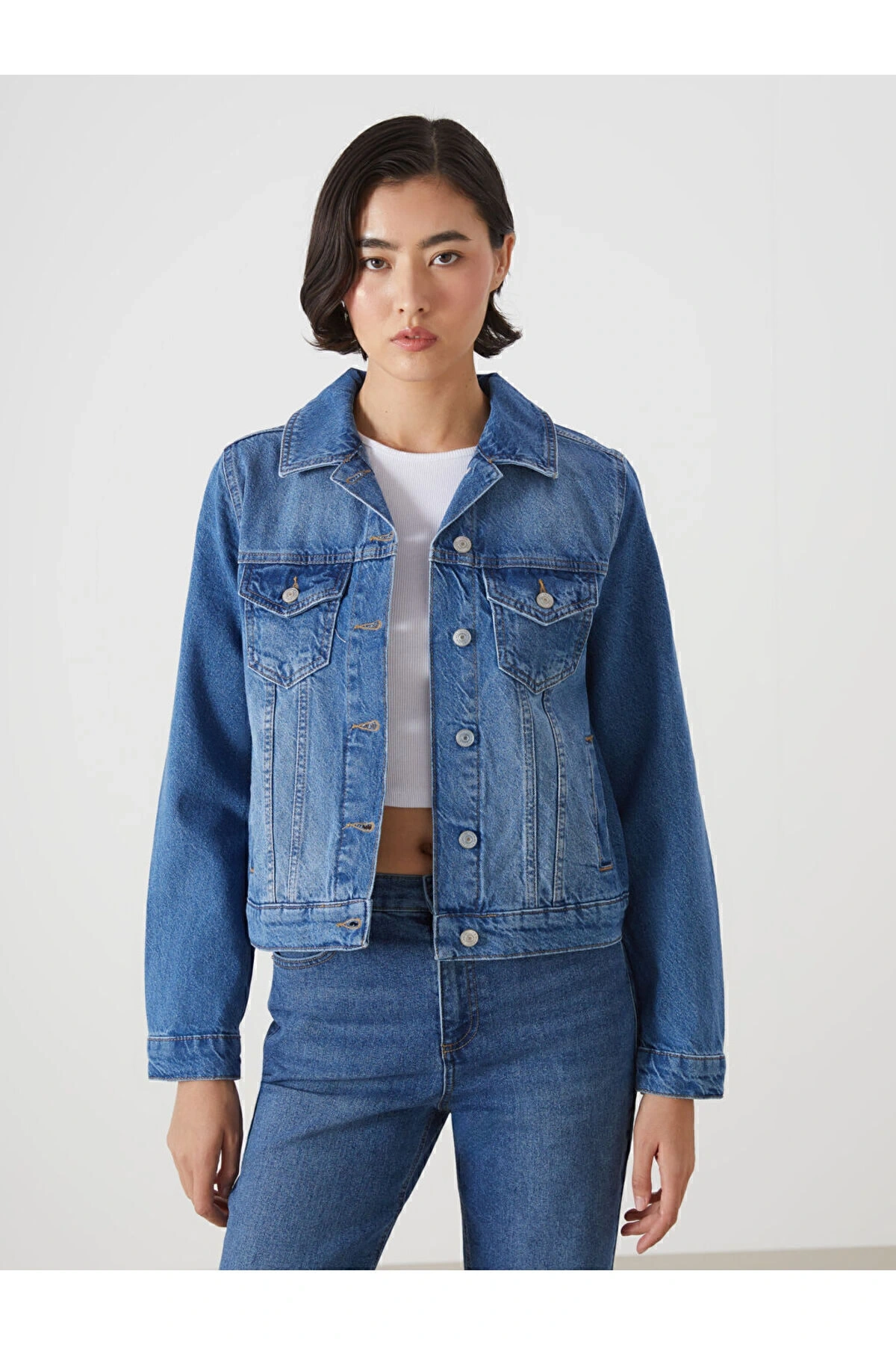 Gomlek Yaka Kadin Jean Ceket