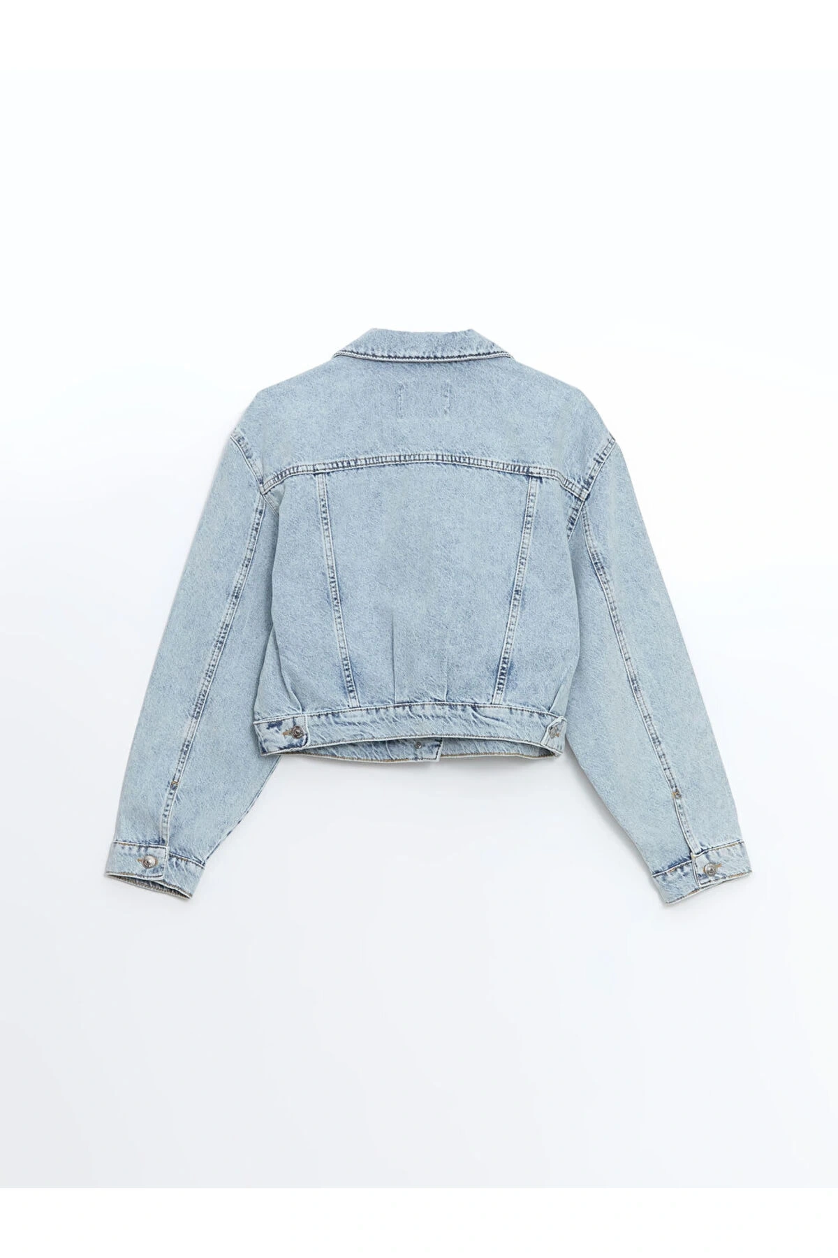 LCW Vision İndigo Gömlek Yaka Oversize Crop Kadın Jean Ceket