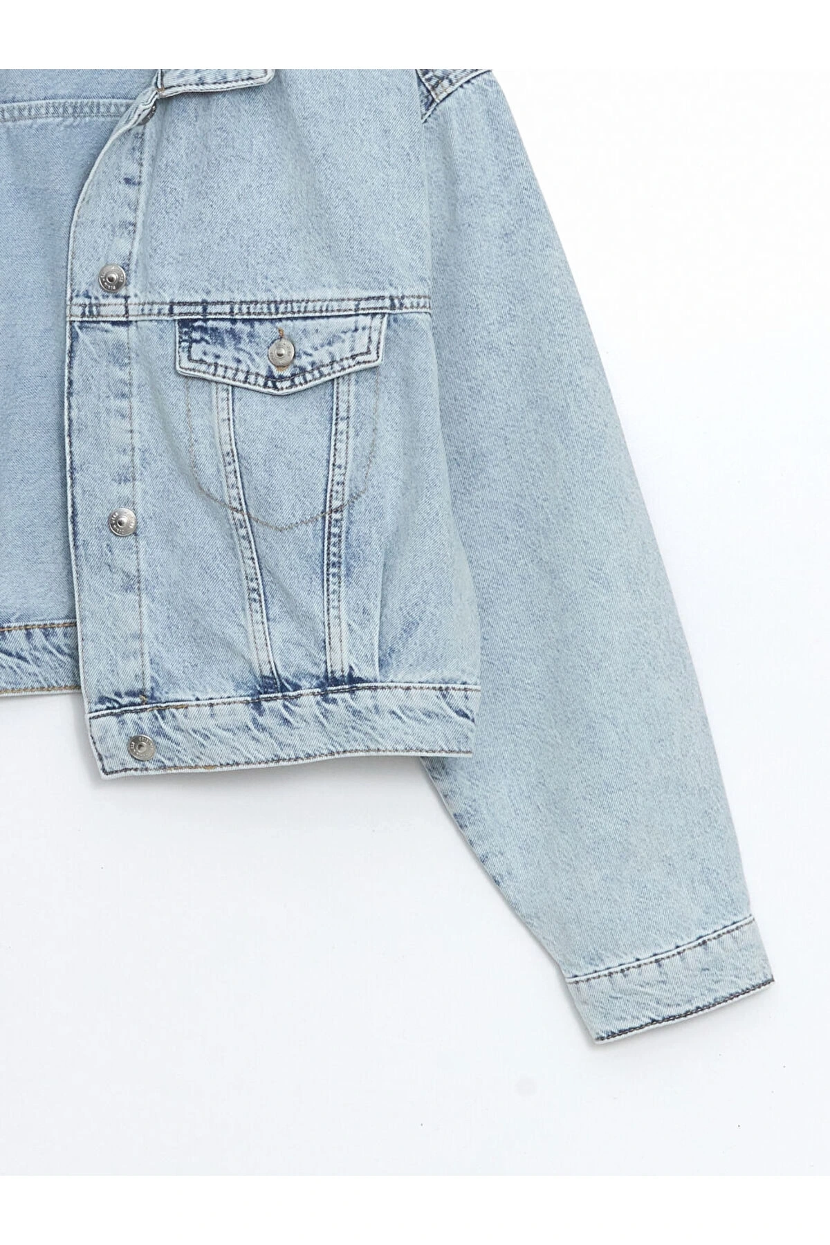 LCW Vision İndigo Gömlek Yaka Oversize Crop Kadın Jean Ceket
