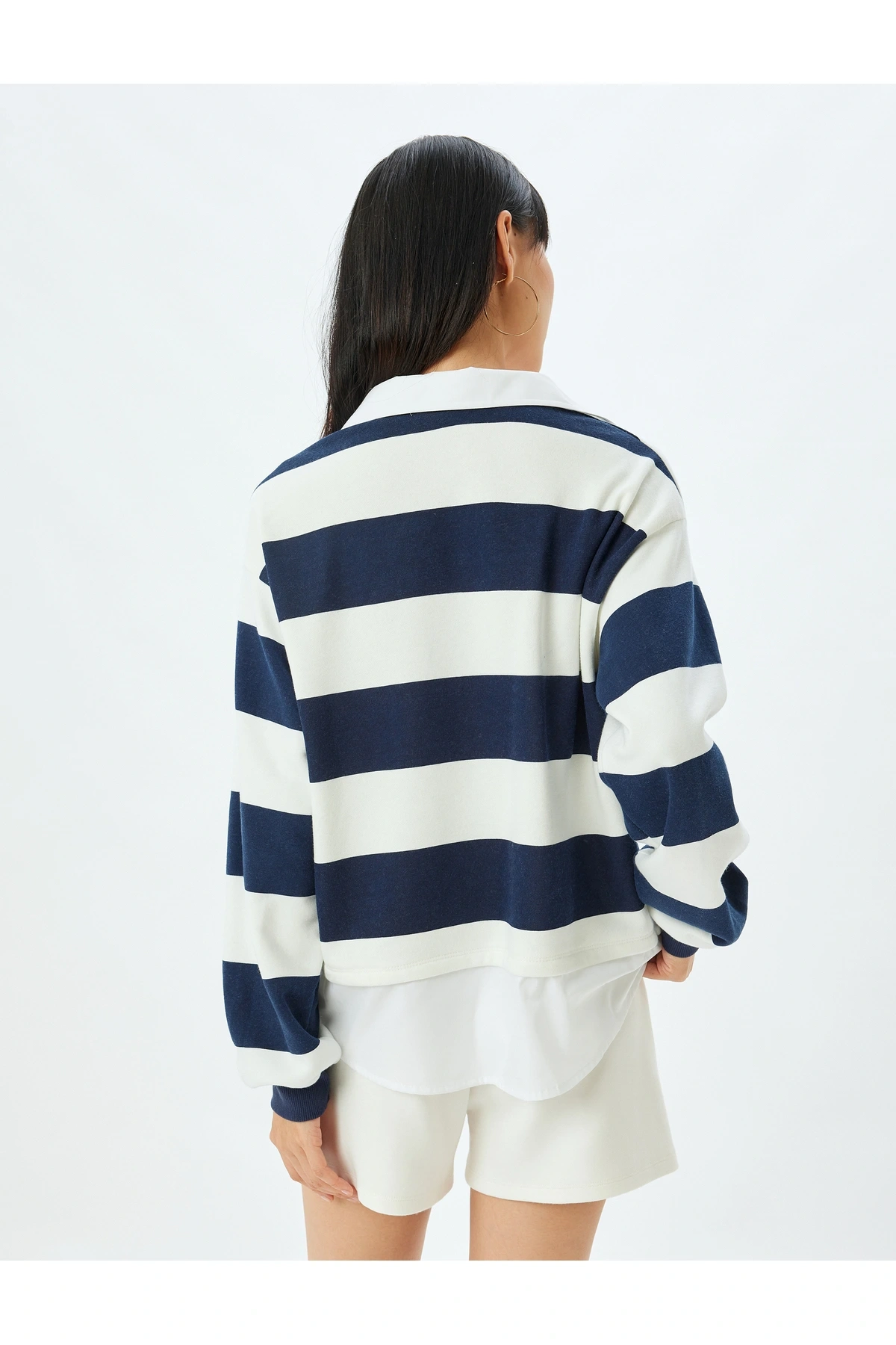 Gömlek Yaka Sweatshirt Oversize Renk Bloklu Şardonlu