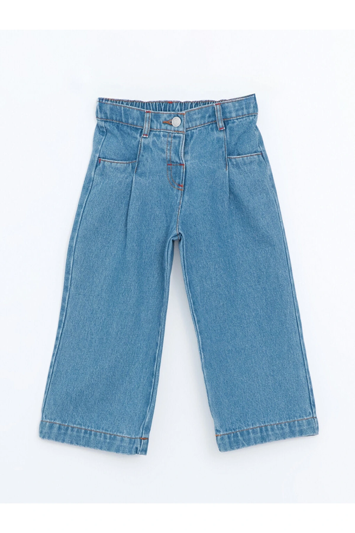 İndigo Beli Lastikli Kız Çocuk Jean Pantolon