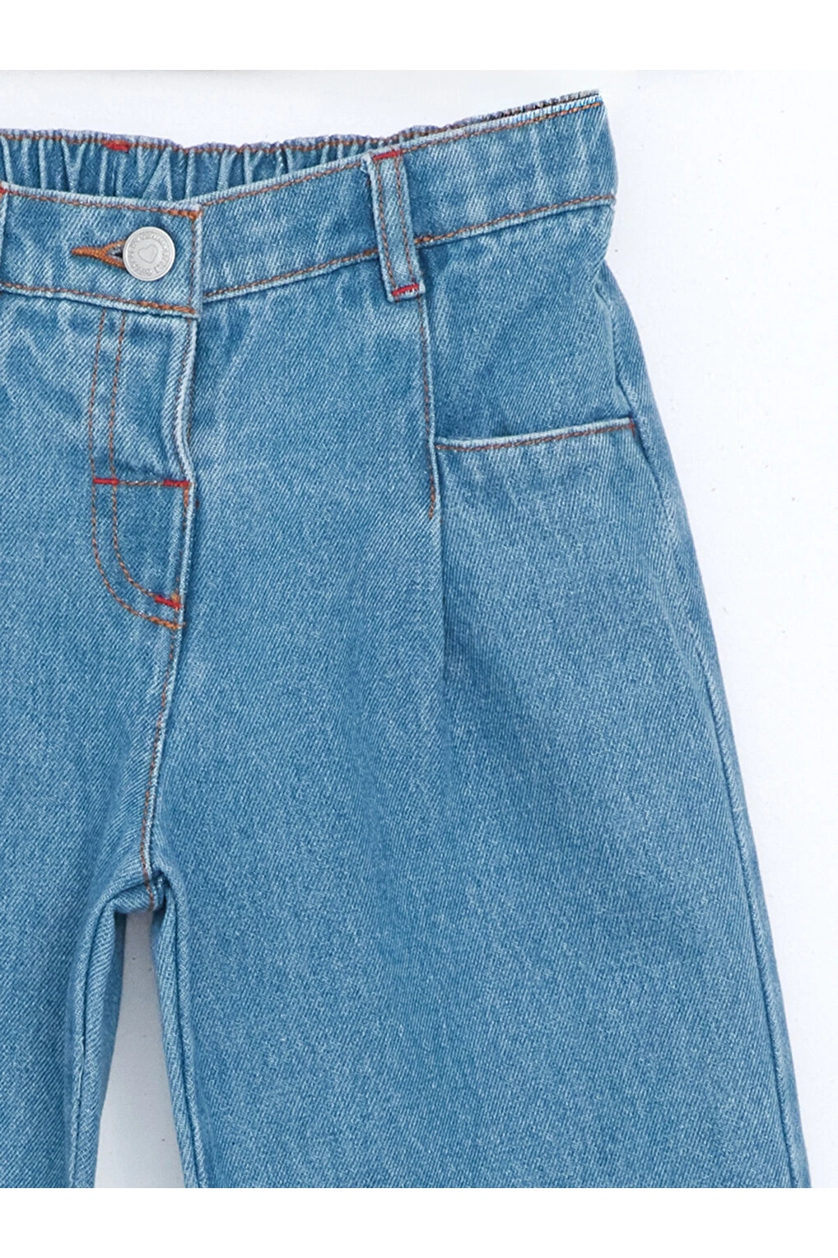 İndigo Beli Lastikli Kız Çocuk Jean Pantolon