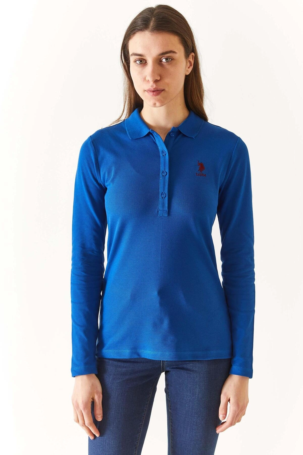 Kadın Basic Polo Yaka Sweatshirt