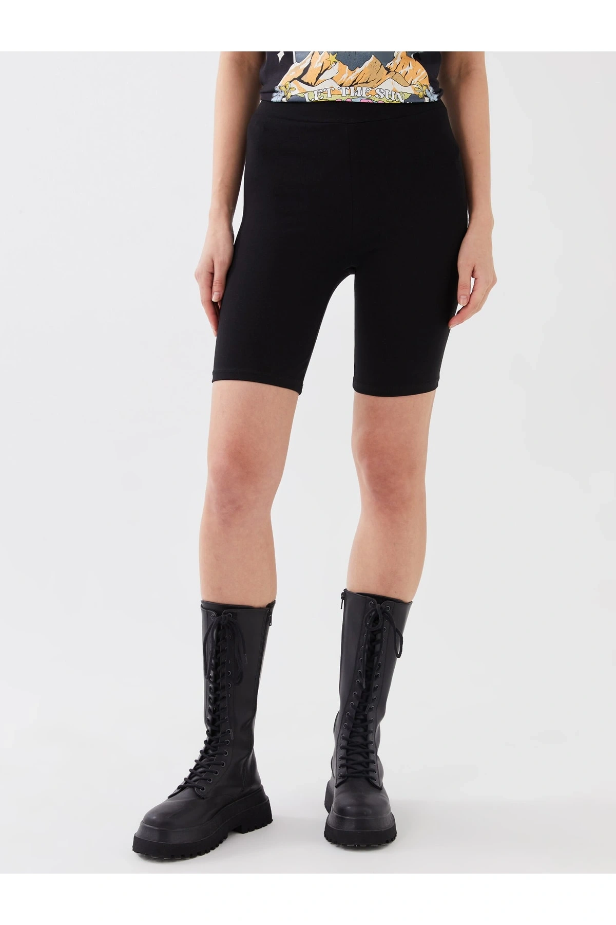 Kadın Beli Lastikli Düz Tayt