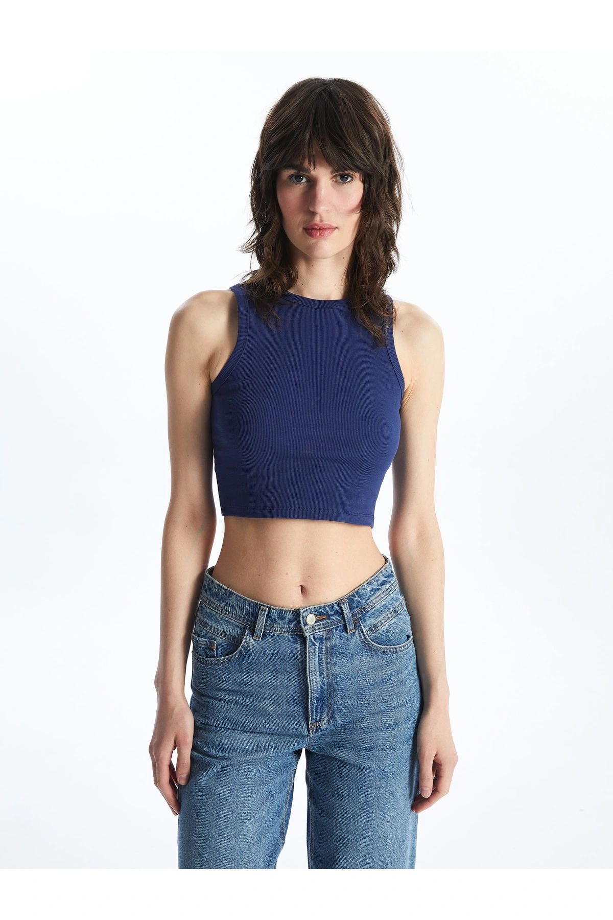 Kadın Bisiklet Yaka Düz Crop