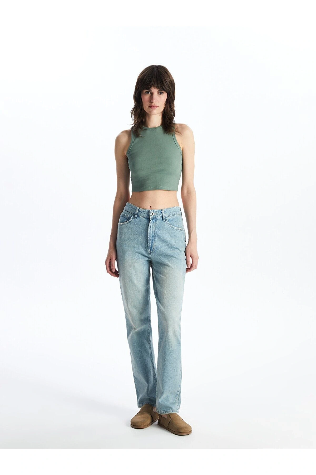 Kadın Bisiklet Yaka Düz Crop