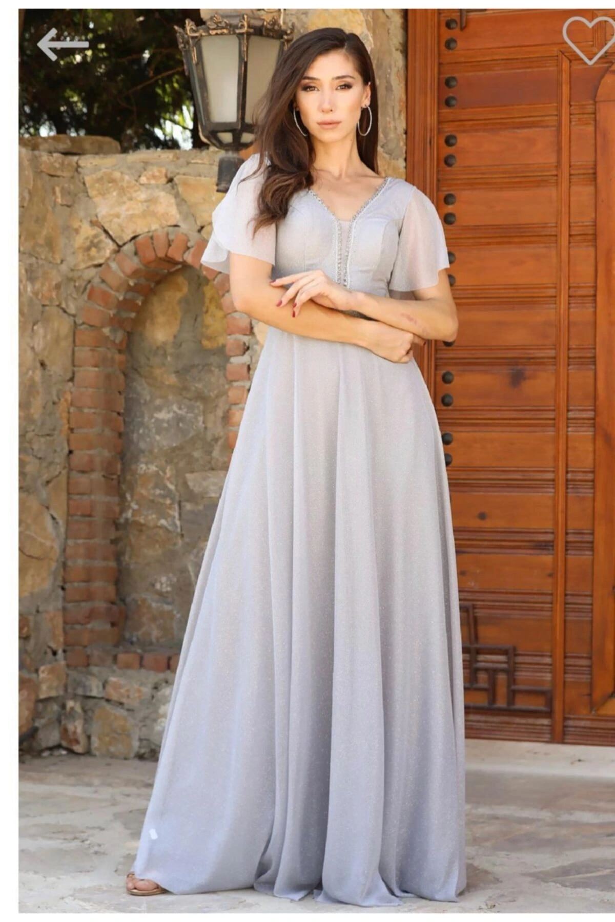 Kadın Gri Simli Abiye Elbise