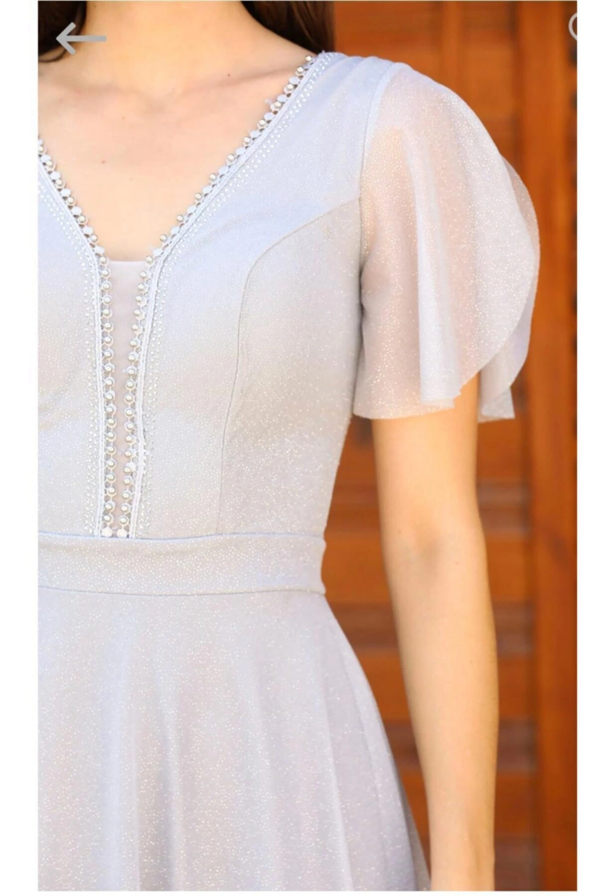 Kadın Gri Simli Abiye Elbise