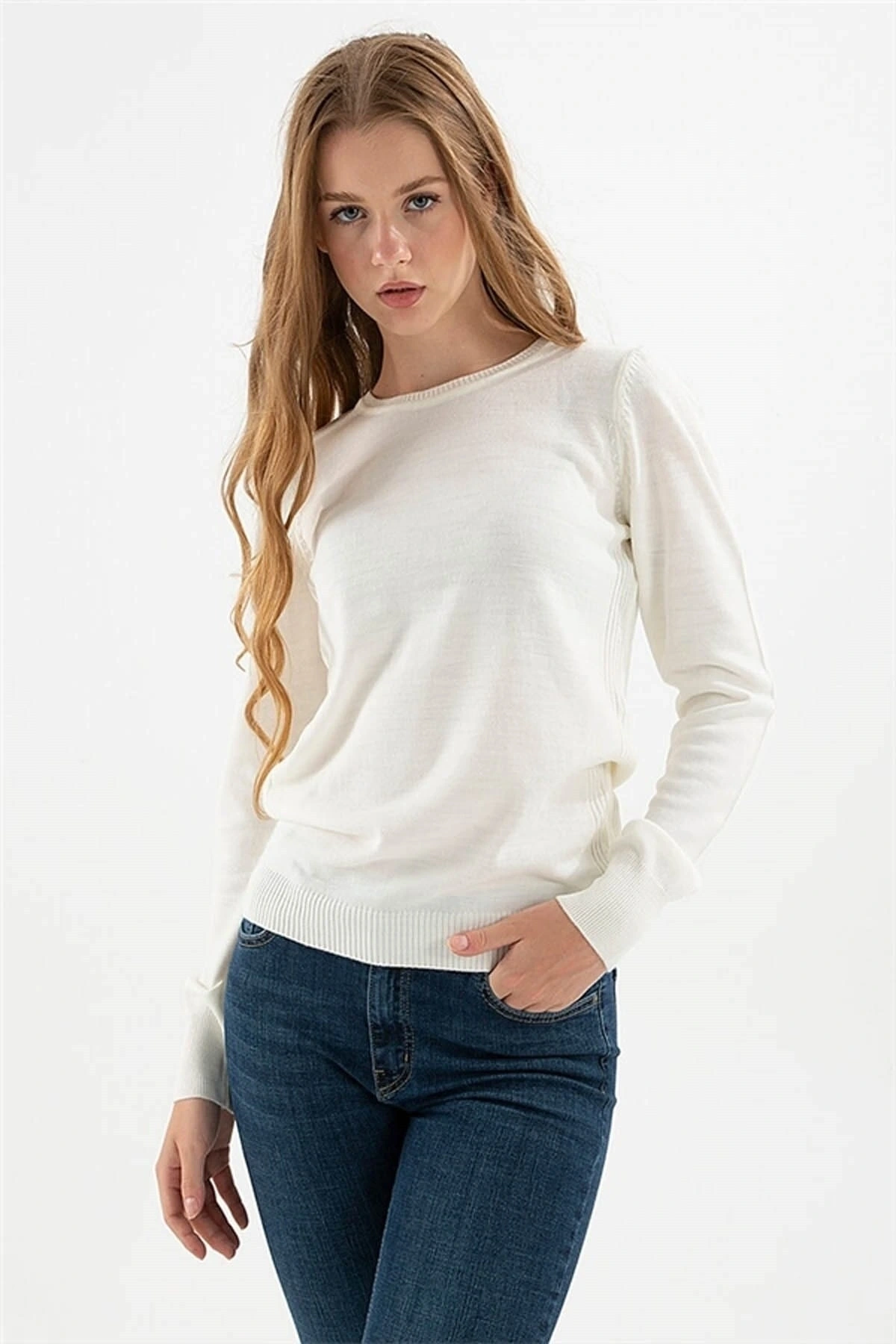 Kadın Kazak Ekru 22k0245k1