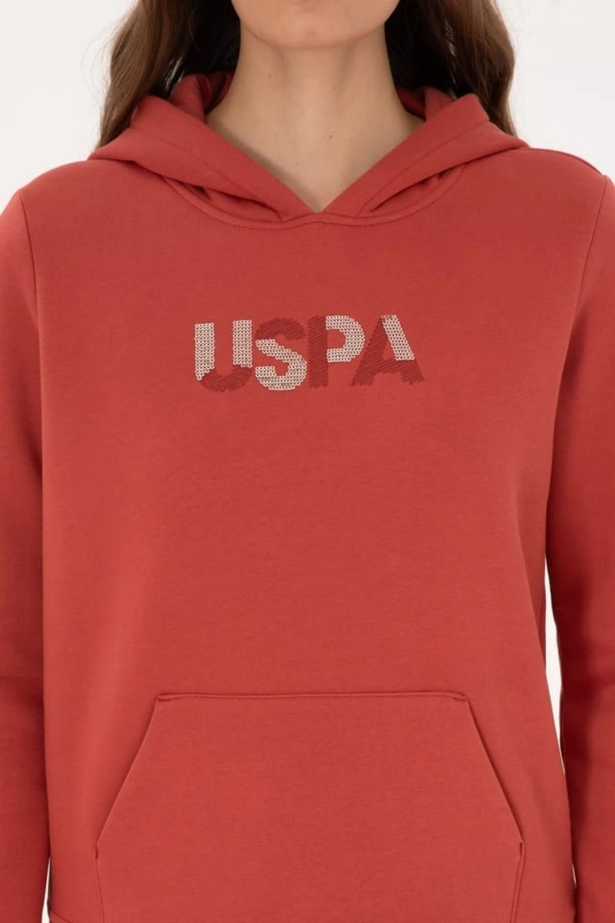 Kadın Kiremit Kapüşonlu Basic Sweatshirt