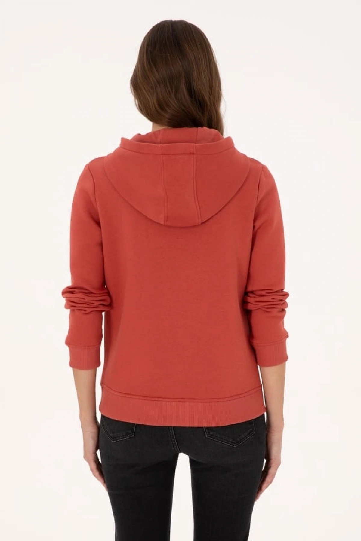 Kadın Kiremit Kapüşonlu Basic Sweatshirt