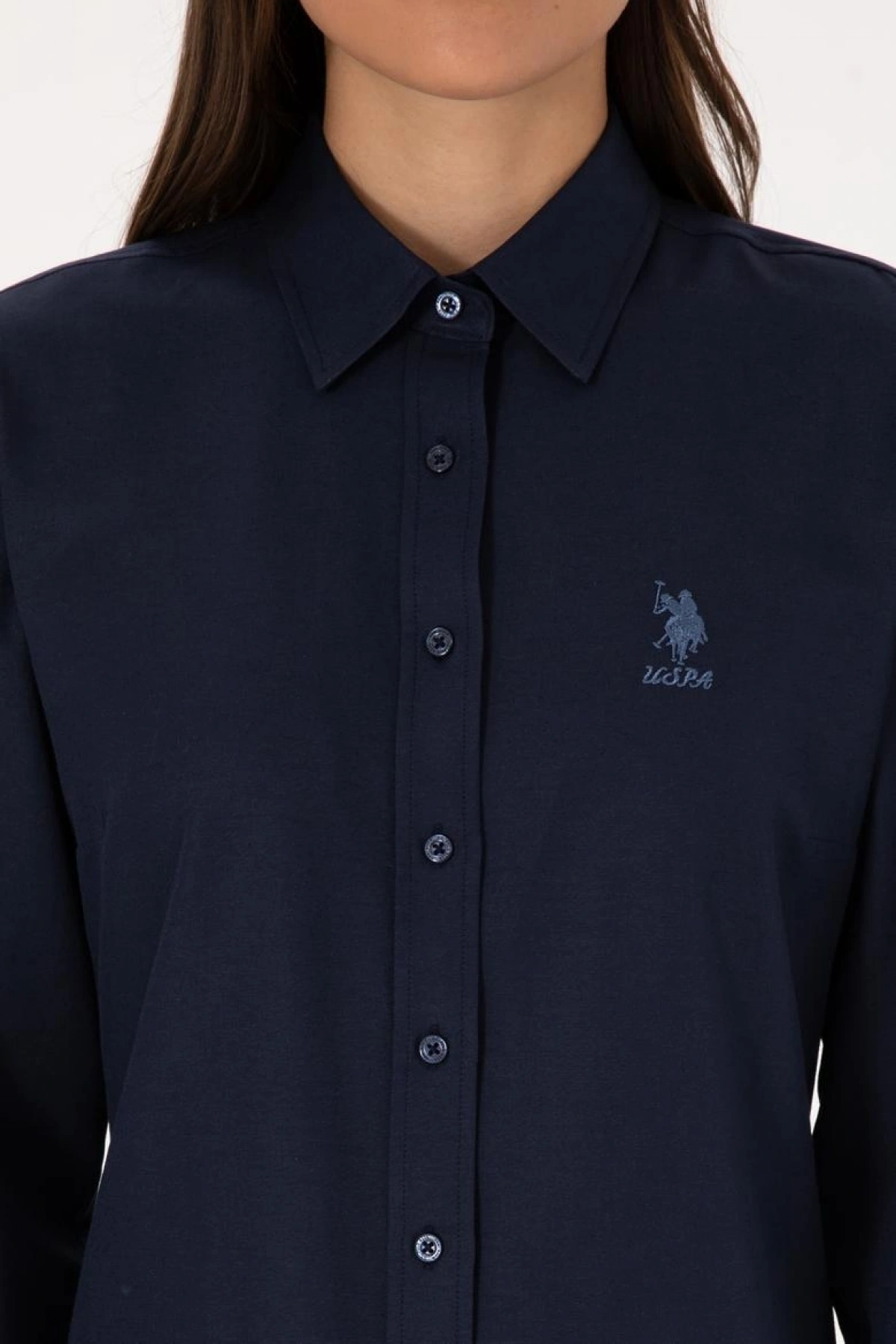 Kadın Lacivert Uzun Kollu Basic Gömlek