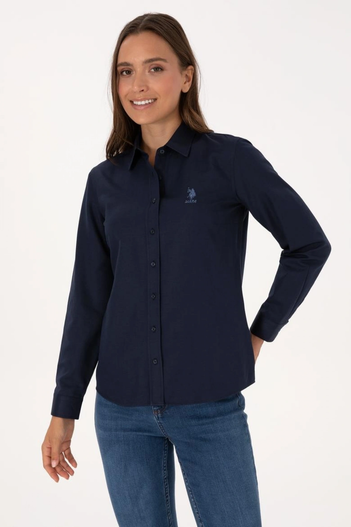 Kadın Lacivert Uzun Kollu Basic Gömlek