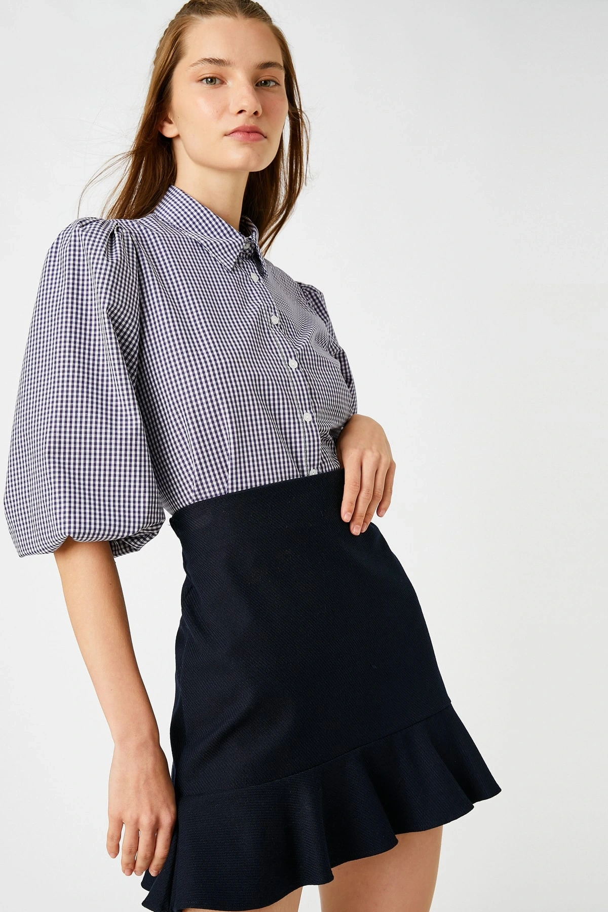 Kadın Mor Ekose Gömlek 3WAL60006IW