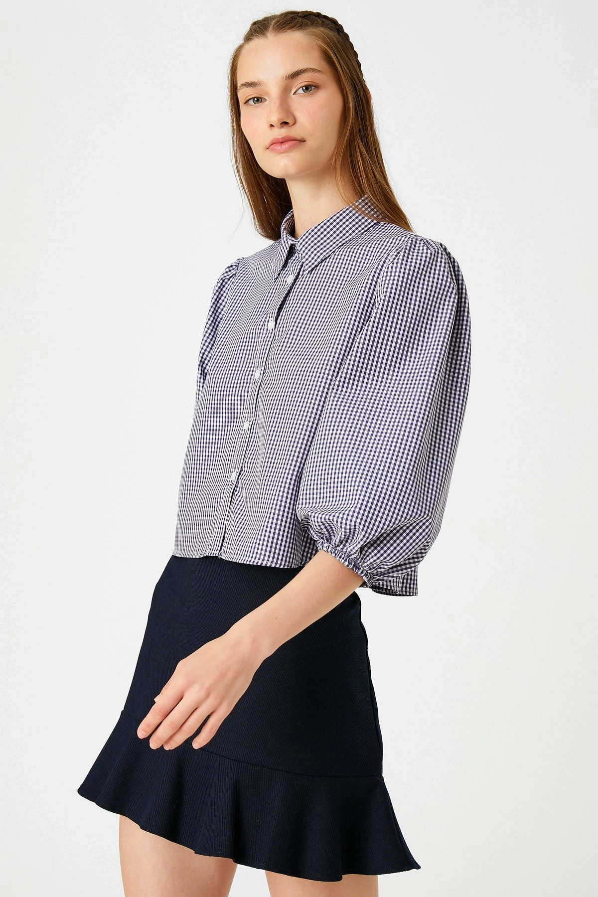 Kadın Mor Ekose Gömlek 3WAL60006IW