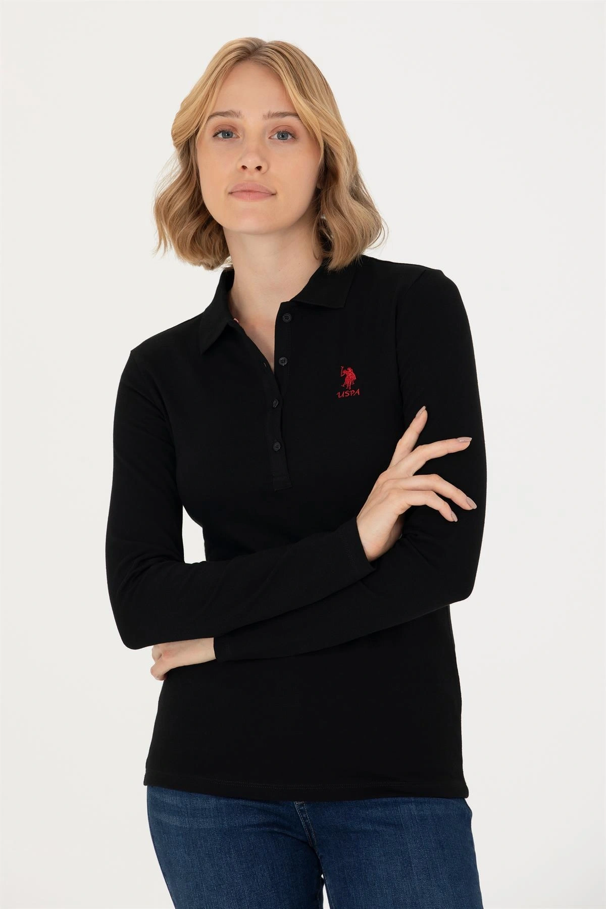 Kadın Siyah Basic Polo Yaka Sweatshirt 1675677