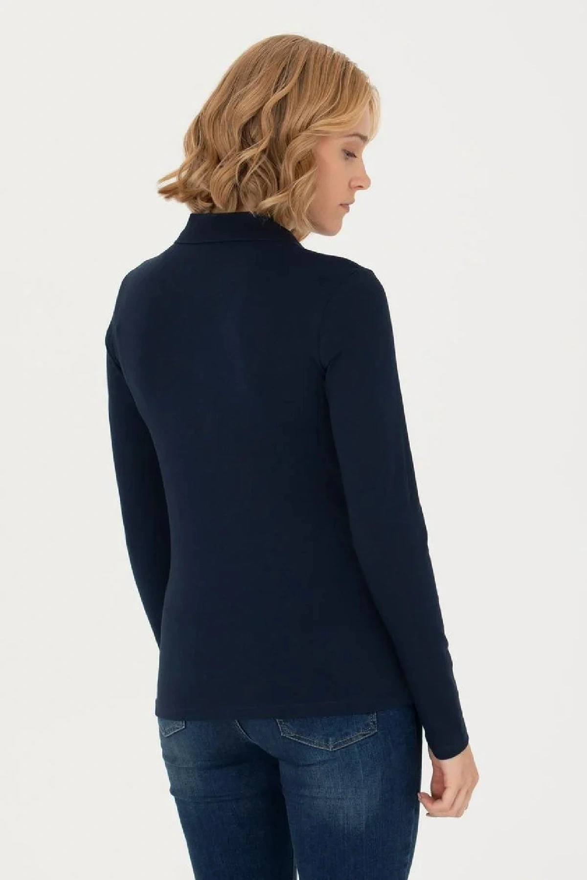 Kadın Siyah Basic Polo Yaka Sweatshirt 1675677