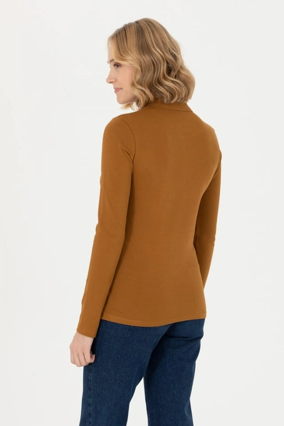 Kadın Siyah Basic Polo Yaka Sweatshirt 1675677