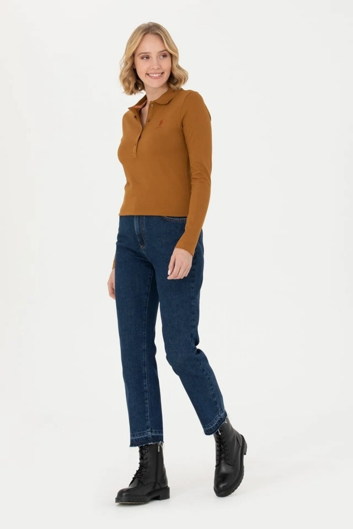 Kadın Siyah Basic Polo Yaka Sweatshirt 1675677