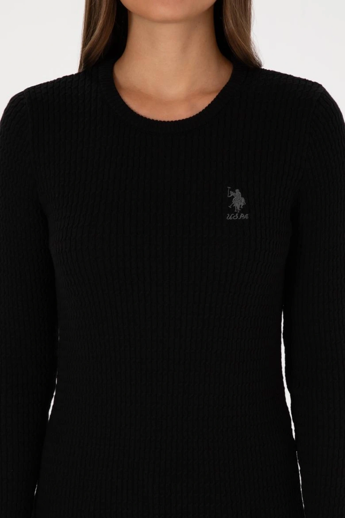 Kadın Siyah Bisiklet Yaka Basic Kazak