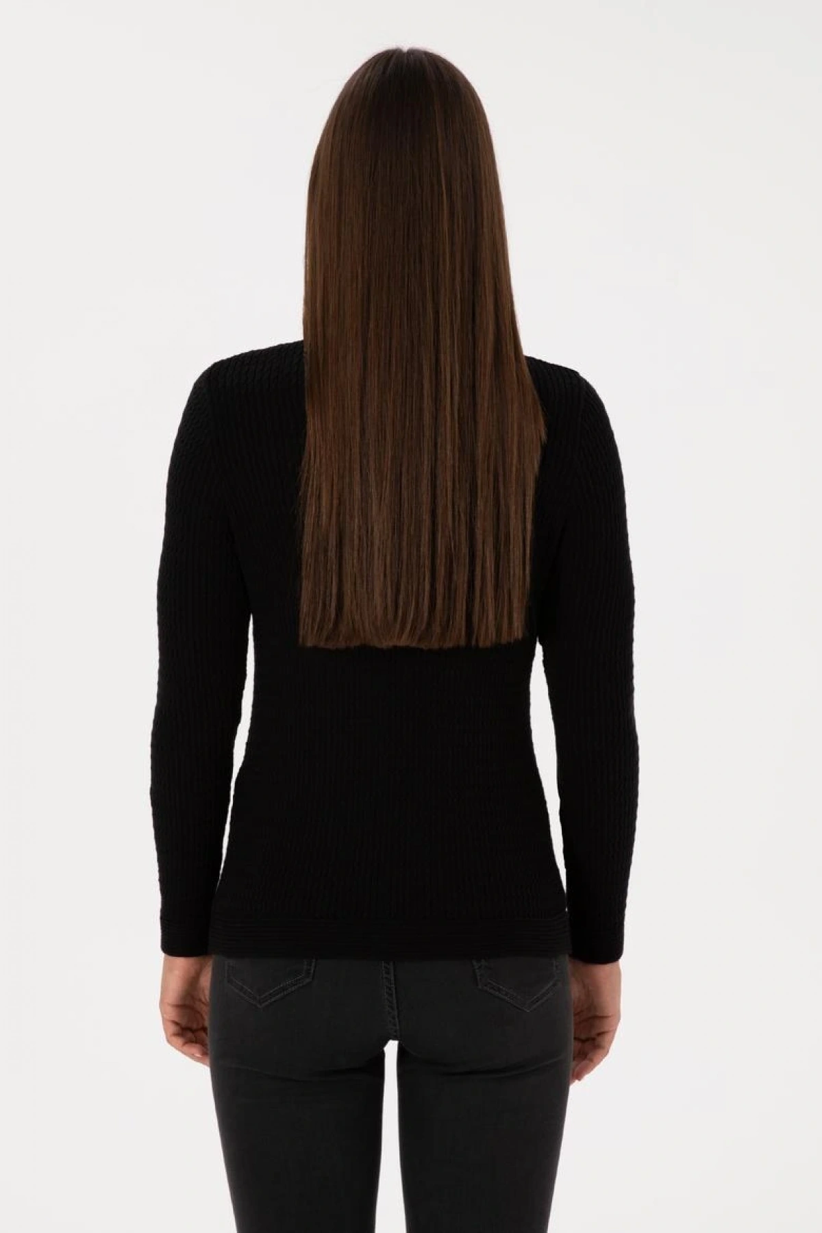 Kadın Siyah Bisiklet Yaka Basic Kazak