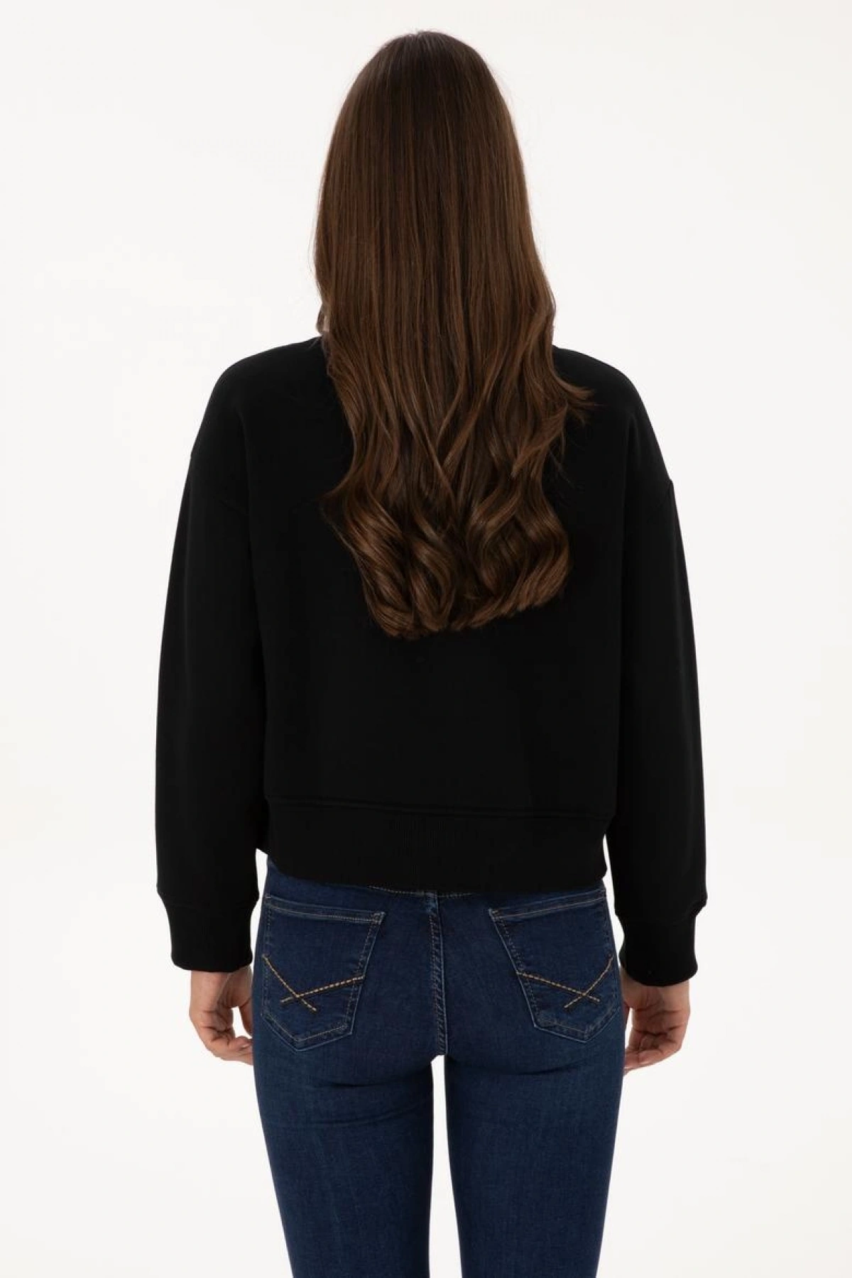 Kadın Siyah Bisiklet Yaka Basic Sweatshirt