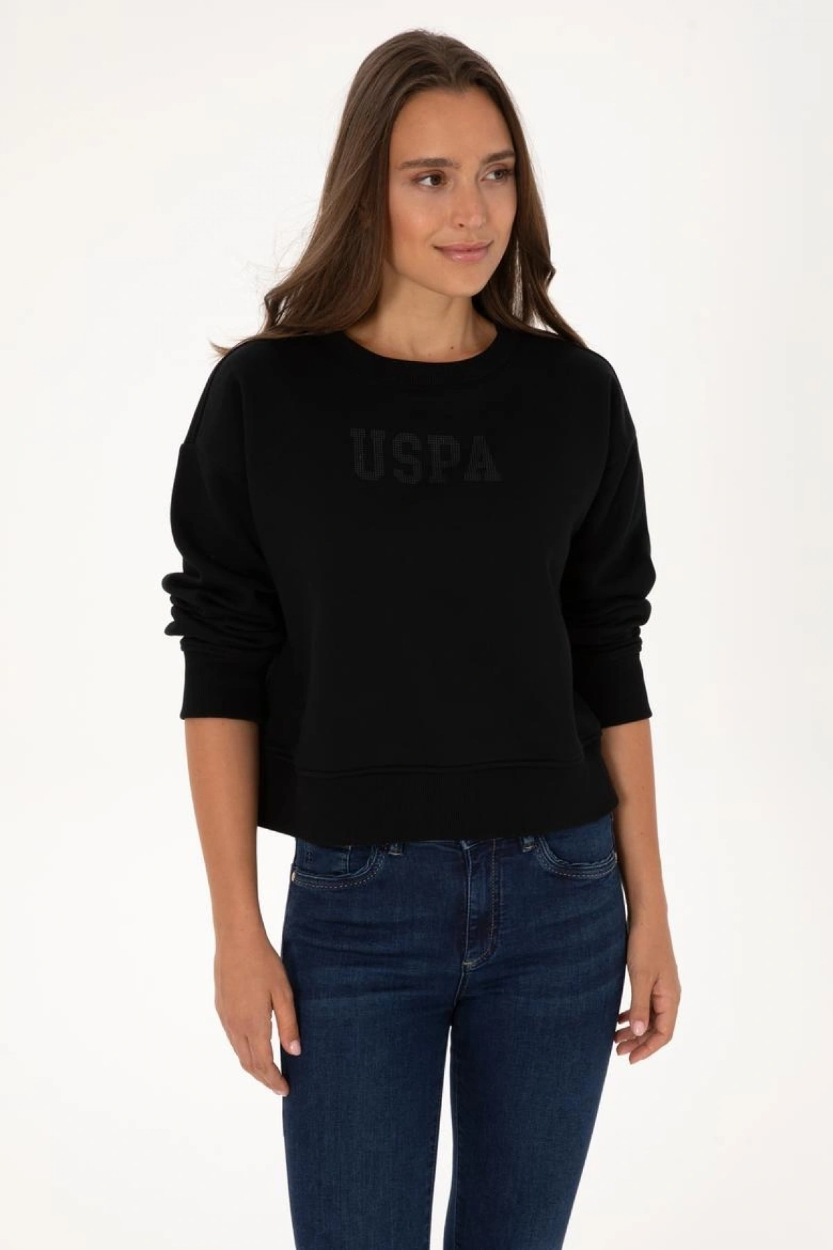 Kadın Siyah Bisiklet Yaka Basic Sweatshirt