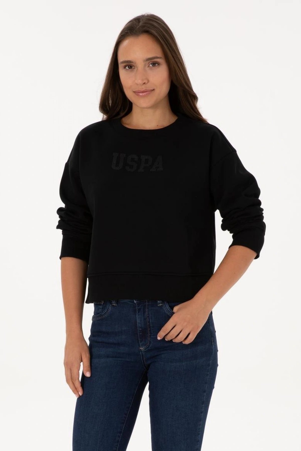 Kadın Siyah Bisiklet Yaka Basic Sweatshirt