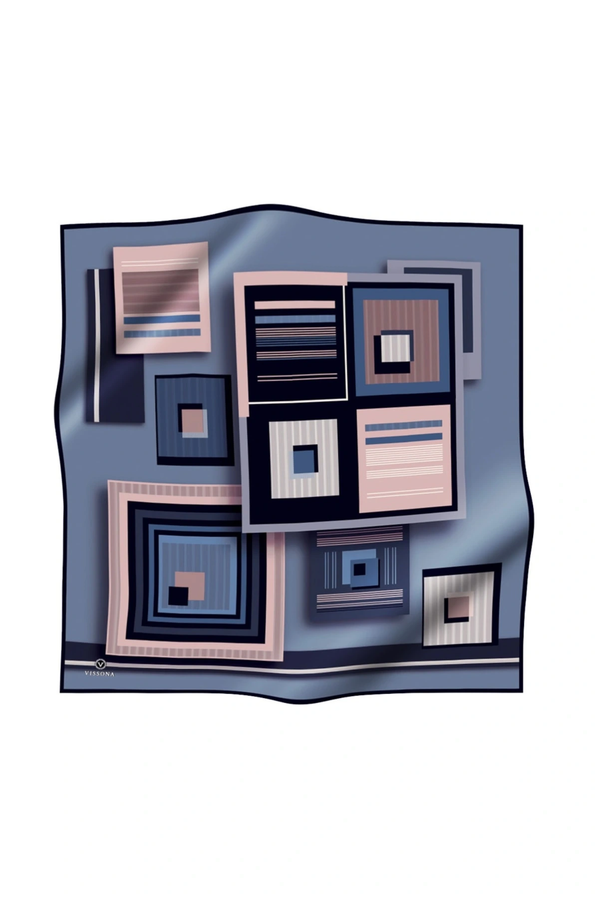 Kadın Twill Ipek Eşarp Indigo - Pudra