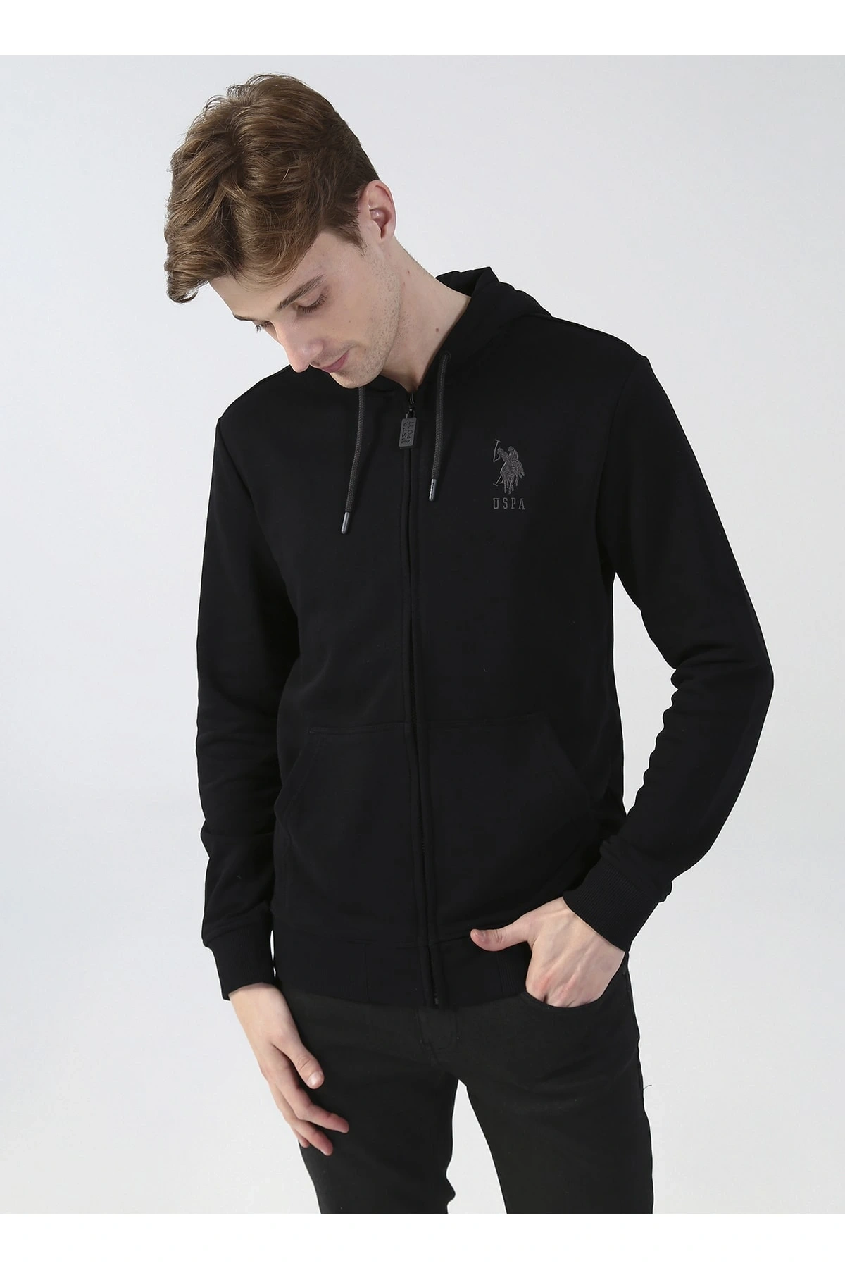 Kapüşon Yaka Siyah Erkek Sweatshırt Garmansk022