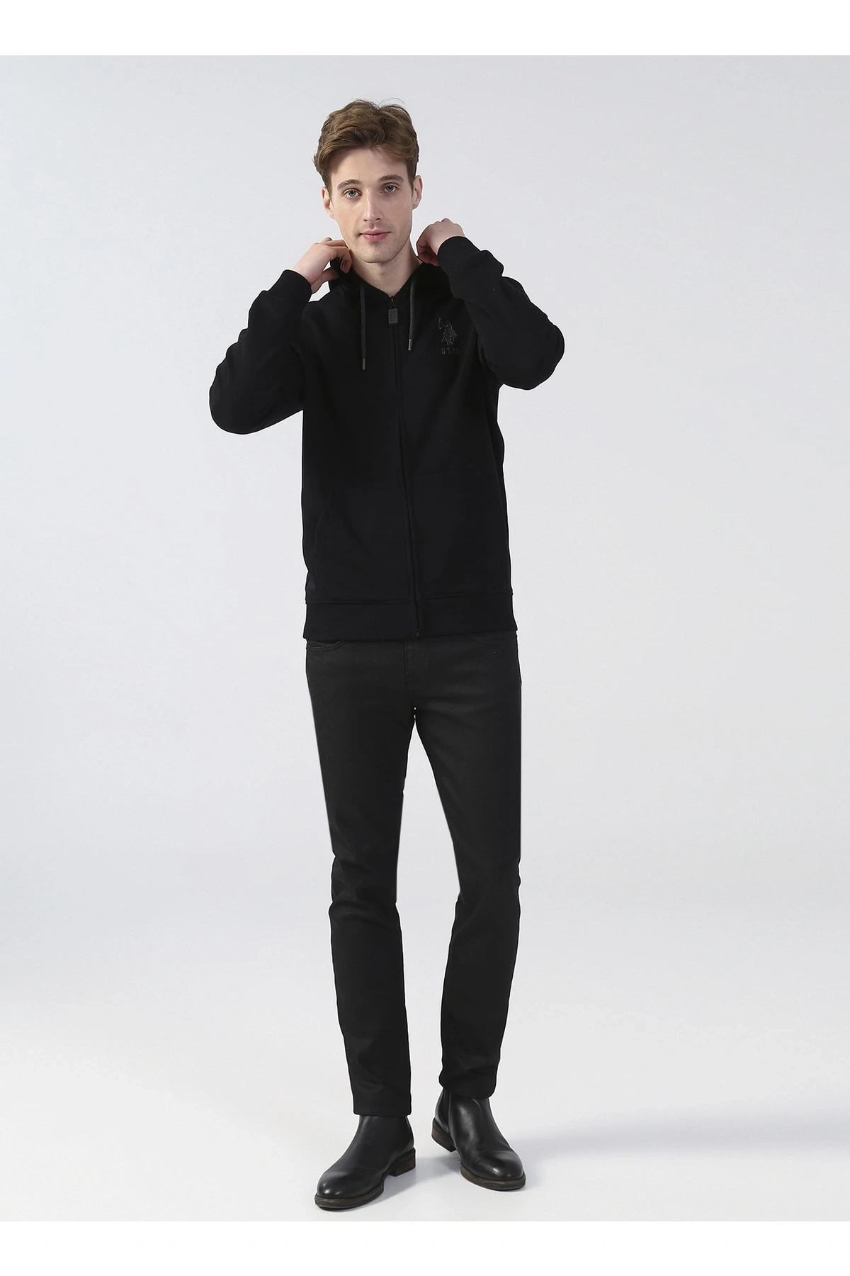 Kapüşon Yaka Siyah Erkek Sweatshırt Garmansk022