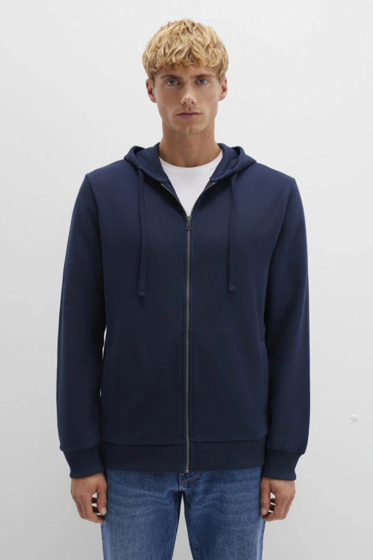 Kapüşonlu Fermuarlı Lacivert Sweatshirt