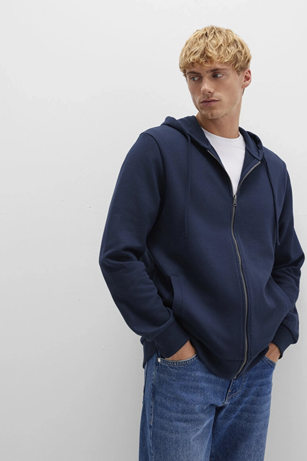 Kapüşonlu Fermuarlı Lacivert Sweatshirt