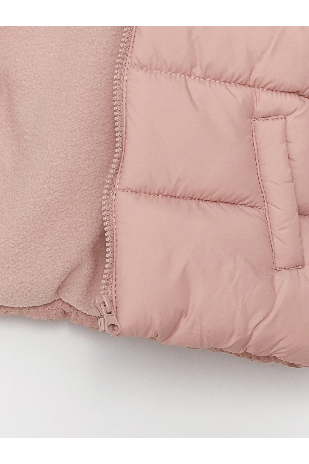 Kapüşonlu Uzun Kollu Basic Kız Bebek Fermuarlı Şişme Mont