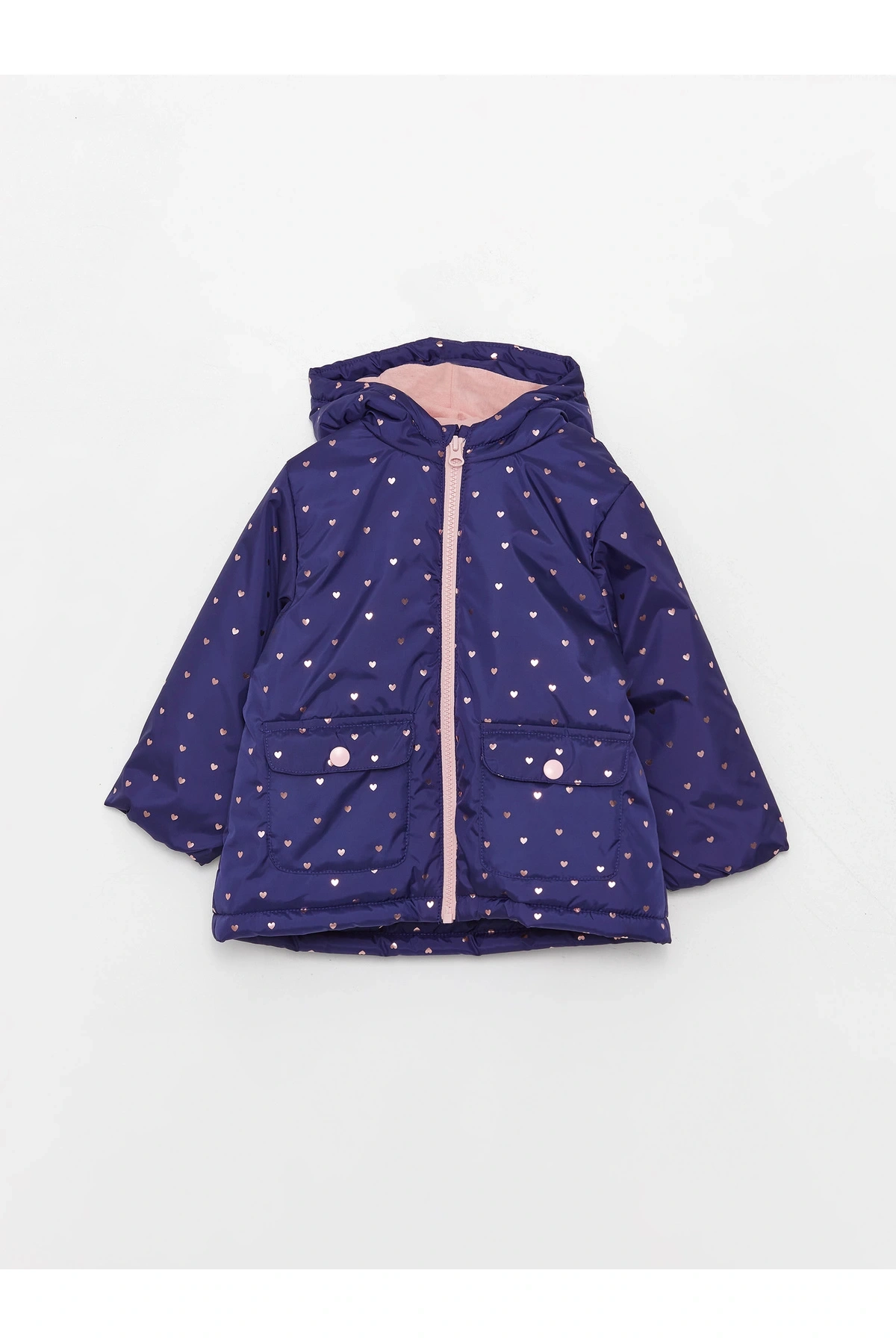 Kapüşonlu Uzun Kollu Kız Bebek Mont